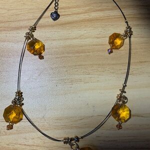 Golden Amber Crystal Pendant Necklace - Women Jewelry